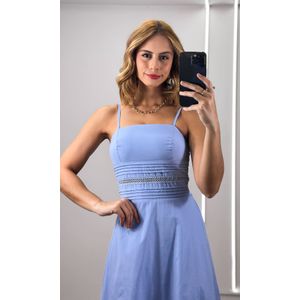 Vestido Evase Cintura Guipir - Azul Candy