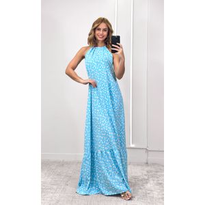 Vestido Amplo Frente Única Liberty - Azul Claro/Bege
