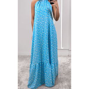 Vestido Amplo Frente Única Liberty - Azul Claro/Bege