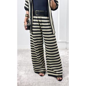Conjunto Crochê Kimono e Calça - Preto/Cru