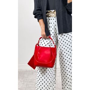 Calça Wide Leg Elástico Poá - Branco/Preto