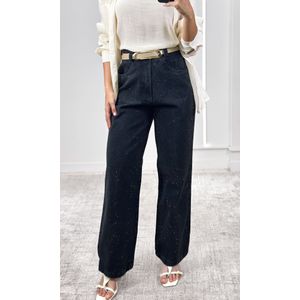 Calça Jeans Wide Leg com Brilho - Preto