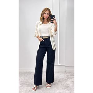 Calça Jeans Wide Leg com Brilho - Preto