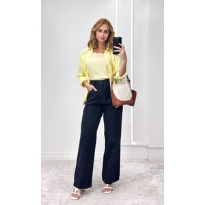 Calça Jeans Wide Leg com Brilho - Preto