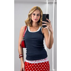 Saia Evase Elástico Poá - Vermelho/Branco