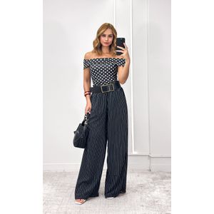 Blusa Ombro a Ombro Poá - Preto/Branco