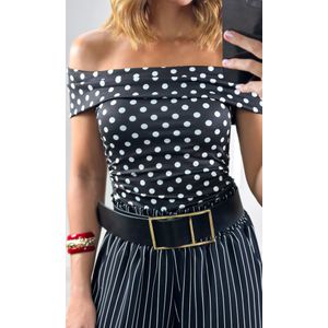 Blusa Ombro a Ombro Poá - Preto/Branco
