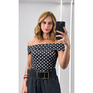 Blusa Ombro a Ombro Poá - Preto/Branco