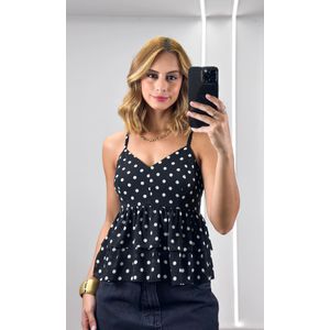 Bata Chiffon Babados Poá - Preto/Branco