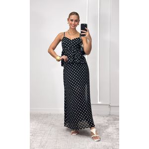 Saia Evase Elástico Poá Médio - Preto/Branco