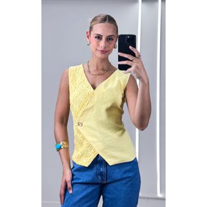 Colete Transpassado com Renda - Amarelo