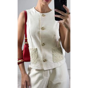 Calça reta Botão Marmorizado - Bege