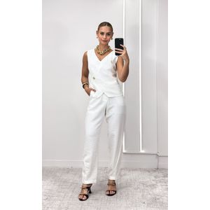 Calça reta Botão Marmorizado - Branco