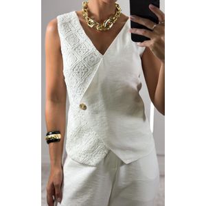 Calça reta Botão Marmorizado - Branco