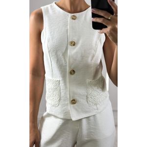 Calça reta Botão Marmorizado - Branco