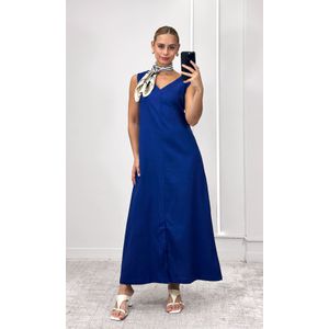 Vestido Reto Decote V Hilary - Azul Marinho