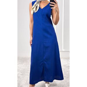 Vestido Reto Decote V Hilary - Azul Marinho