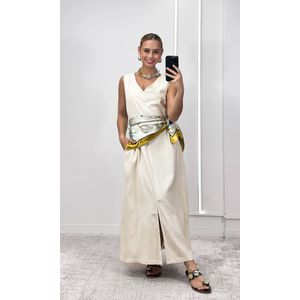 Vestido Reto Decote V Hilary - Cru