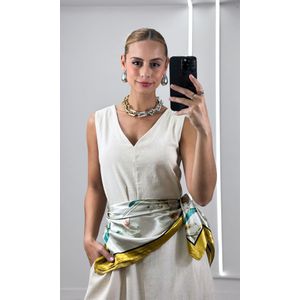 Vestido Reto Decote V Hilary - Cru