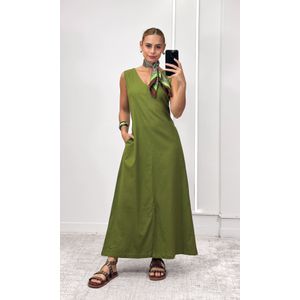 Vestido Reto Decote V Hilary - Verde Musgo