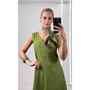 Vestido Reto Decote V Hilary - Verde Musgo