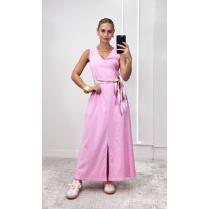 Vestido Reto Decote V Hilary - Rosa Candy