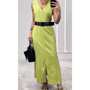 Vestido Reto Decote V Hilary - Verde Folha