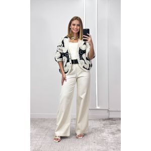 Kimono Crochê Bicolor - Preto/Bege