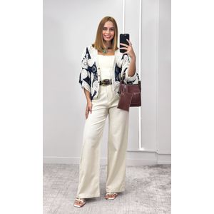 Kimono Crochê Bicolor - Azul Marinho/Bege