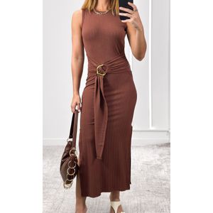 Vestido Cavado com Fivela Amarração - Marrom