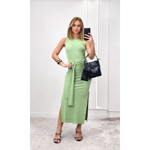 Vestido Cavado com Fivela Amarração - Verde
