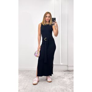 Vestido Cavado com Fivela Amarração - Preto