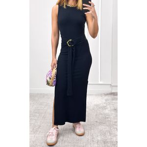 Vestido Cavado com Fivela Amarração - Preto