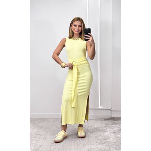 Vestido Cavado com Fivela Amarração - Amarelo Claro