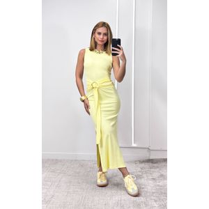 Vestido Cavado com Fivela Amarração - Amarelo Claro