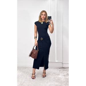 Vestido Cavado com Fivela - Preto