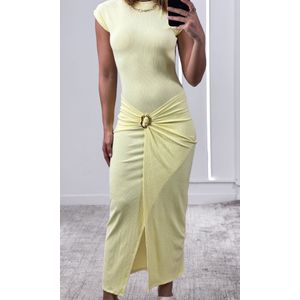 Vestido Cavado com Fivela - Amarelo Claro