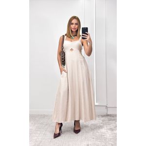 Vestido Evase Decote Cut Out - Bege