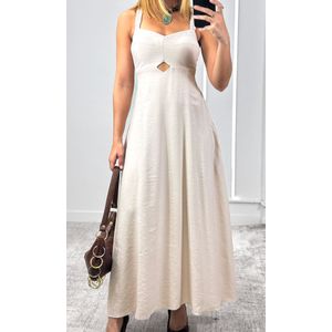 Vestido Evase Decote Cut Out - Bege