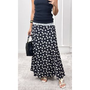 Saia Evase Elástico Poá Médio - Preto/Branco