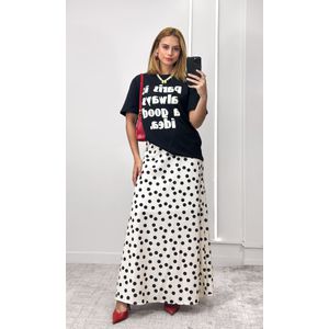 Saia Evase Elástico Poá Médio - Off/Preto