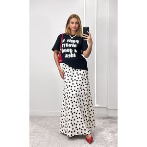 Saia Evase Elástico Poá Médio - Off/Preto