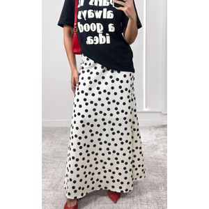 Saia Evase Elástico Poá Médio - Off/Preto