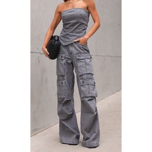 Corset Assimétrico Jeans sem alça - Cinza Chumbo