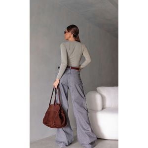 Corset Assimétrico Jeans sem alça - Cinza Chumbo