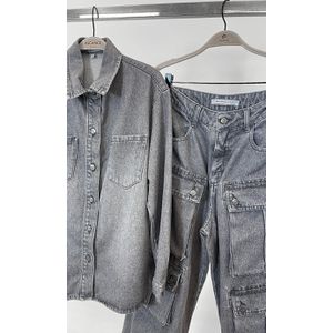 Corset Assimétrico Jeans sem alça - Cinza Chumbo