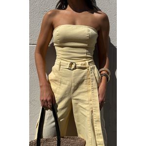 Macacão Jeans Utility sem Alça - Amarelo