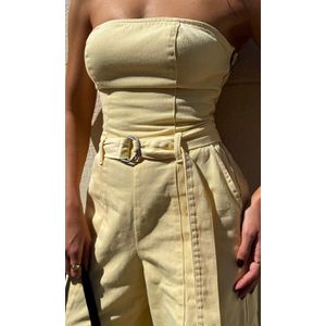 Macacão Jeans Utility sem Alça - Amarelo