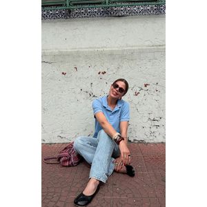 Blusa Polo Louise - Azul Bebê/Bordô