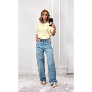 Camiseta Listrada Gola Azul - Amarelo/Branco